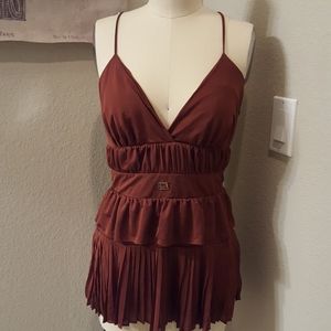 Roberto Cavalli Class Rusty Brown Pleated Top